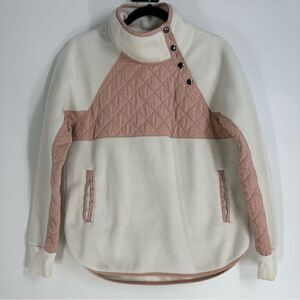 ABERCROMBIE & FITCH Cream and Blush Pink Asymmetrical Snap Fleece Pullover Sz S